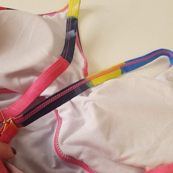 Pink Yellow Bright 2 Piece Swim Suit Tank Top - Picture 5 of 7